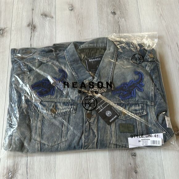 Reason Denim Multi Patch Scorpion applique jacket 3X NWT‎ in packaging - Picture 5 of 7